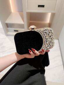 Lightweight,Business Casual Rhinestone Decor Bucket Bag Mini Drawstring Design, Clear Bag Faux Pearl Bag Evening Bag,Dinner Bag Glamorous,Elegant,Exquisite,Quiet Luxury Rhinestone For Party Girl,Woman,Bride Perfect For Party,Dinner/Banquetchristmas Party Dress