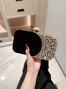 Lightweight,Business Casual Rhinestone Decor Bucket Bag Mini Drawstring Design, Clear Bag Faux Pearl Bag Evening Bag,Dinner Bag Glamorous,Elegant,Exquisite,Quiet Luxury Rhinestone For Party Girl,Woman,Bride Perfect For Party,Dinner/Banquetchristmas Party Dress