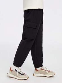 Annil Children's Clothing Boys' Woven Sandwich Pants Autumn And Winter Middle And Big Children's Plush Thickened Casual Pants