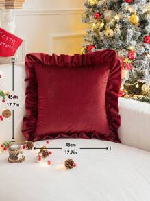 1pc Italian Fleece Ruffled Decorative Pillowcase Cover, Without Pillow Insert, Suitable For Winter - Red - View 2