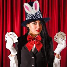 Conjunto De 3 Piezas Disfraz De Conejo Blanco De Pascua Con Oreja De Conejo Y Sombrero De Copa, Sombrero De Felpa Con Orejas De Conejo, Guantes Blancos, Disfraz De Conejo Incluye 1 Sombrero Alto Con Orejas De Conejo Para Disfrazarse - Multicolor - Ver 5