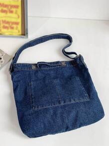 KVKY 1個帶字母細節的牛仔布手提袋頂把手提肩包女學生書包女士手提包學校書包適合畢業生,青少年女孩,新生,二年級,初中生和高中生,適合戶外,旅行和返校