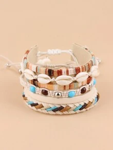 4pcs Seashell & Handmade Rope Decoration Bracelet Set, Perfect Accessory For Women's Beach Party Outfits - Colorful - View 2