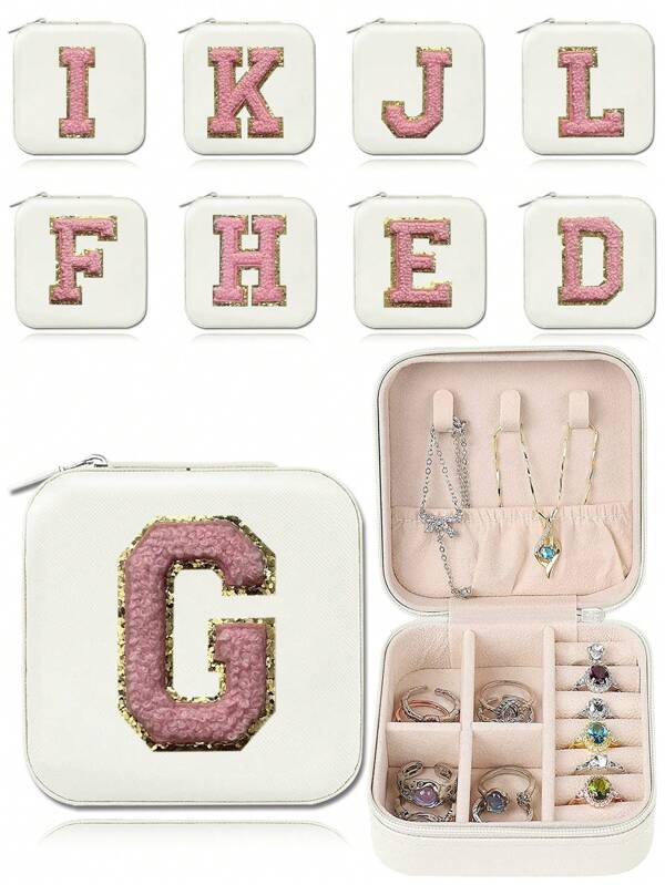 Travel Jewelry Box PU Jewelry Case For Women Display Portable Organizer| Mini Jewelry Case| Birthday Gifts For Women,Gifts For Girlfriend Necklace Ring Multi-Grid Jewelry Holder Initial A-Z, Gift For Valentine's Day