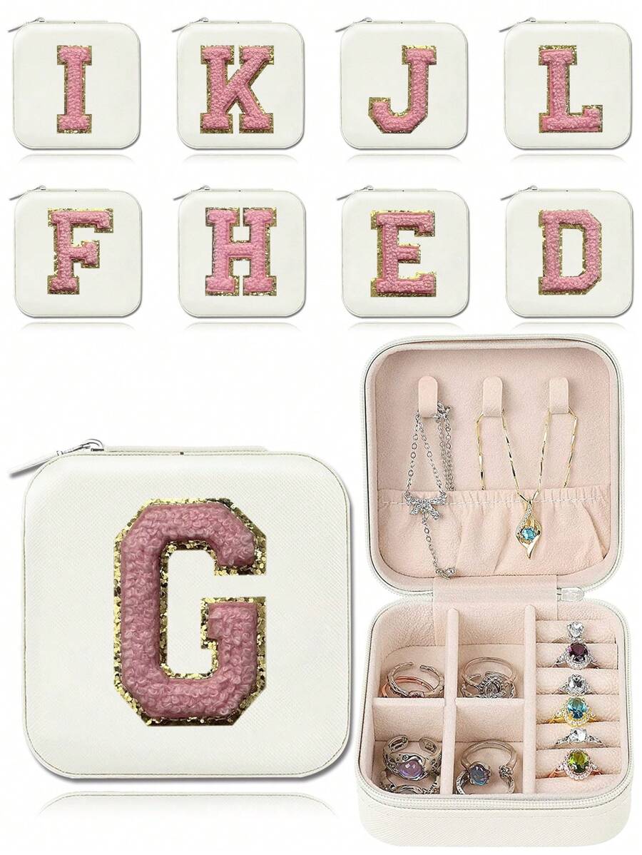 Travel Jewelry Box PU Jewelry Case For Women Display Portable Organizer| Mini Jewelry Case| Birthday Gifts For Women,Gifts For Girlfriend Necklace Ring Multi-Grid Jewelry Holder Initial A-Z, Gift For Valentine's Day