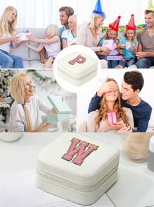 Travel Jewelry Box PU Jewelry Case For Women Display Portable Organizer| Mini Jewelry Case| Birthday Gifts For Women,Gifts For Girlfriend Necklace Ring Multi-Grid Jewelry Holder Initial A-Z, Gift For Valentine's Day