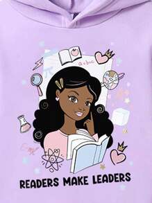 Young Girl Cartoon Pattern Printed Warm Sweatshirt And Sports Pants - Purple - View 3