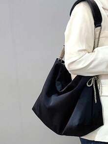 Foldable Large Capacity Shoulder Bag For School And Casual Use - Black - View 2