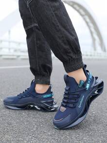 男式膠底pu獻網面增高運動跑鞋,大尺碼休閒運動鞋