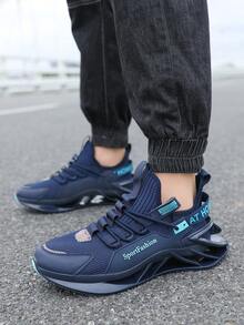 男式膠底pu獻網面增高運動跑鞋,大尺碼休閒運動鞋