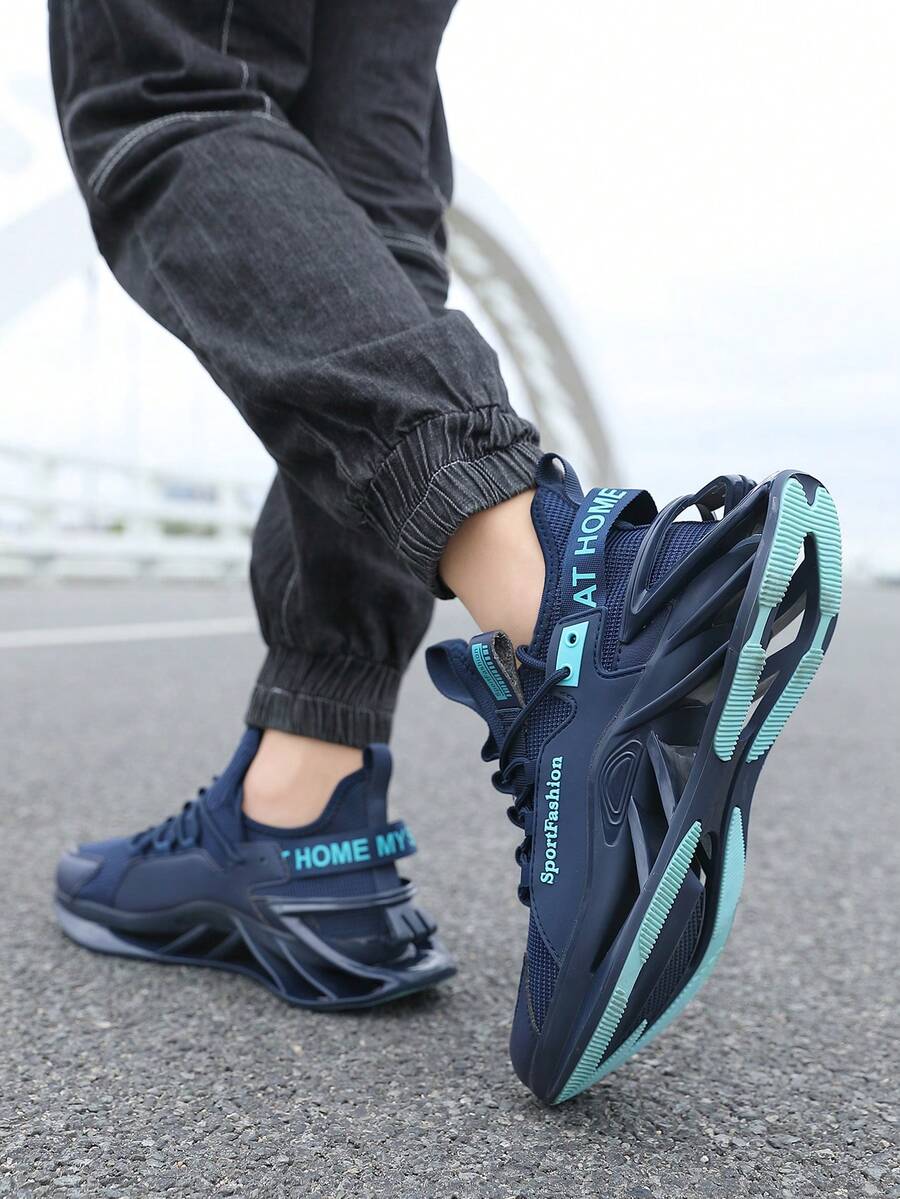 男式膠底pu獻網面增高運動跑鞋,大尺碼休閒運動鞋