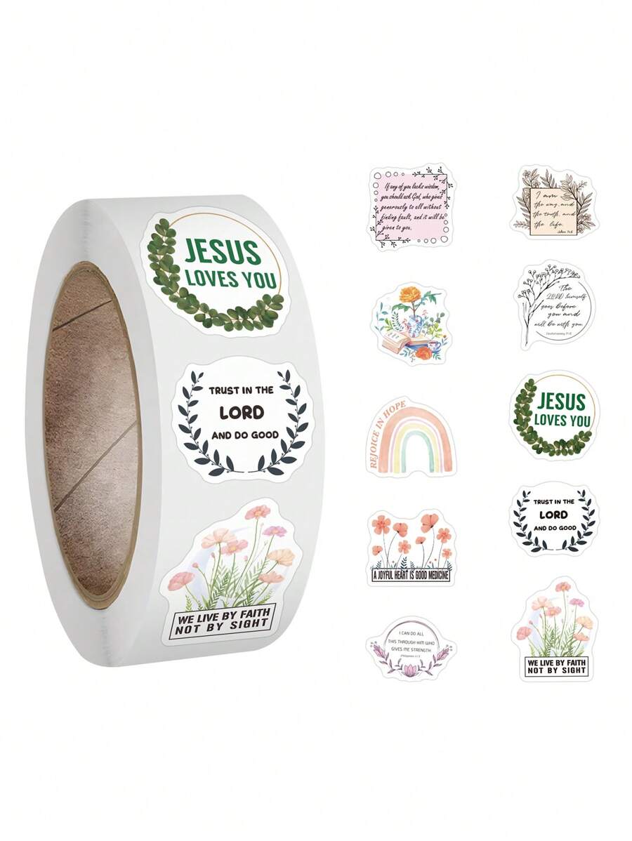 500 Piezas Rollo De Pegatinas Cristianas Inspiradas, Pegatinas De Versículos Bíblicos, Pegatinas De Flores Perfectas Para Botella De Agua, Portátil, Decoración De Álbum De Recortes, Regalos Cristianos, Suministros De Diario De La Biblia - Multicolor - Ver 1