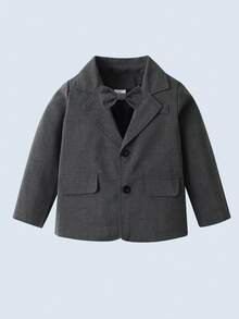 BOARNSEORL Bộ vest nam 2 món cho bé trai, áo khoác xám kèm nơ và quần, thời trang và sành điệu cho tiệc sinh nhật, đám cưới, mùa thu/đông - Màu xám đen - Xem 3