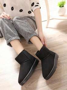 Ấm áp Và Nhung Dày lên Bằng phẳng Ấm áp Giày dép Da lộn Ngắn Bốt Tuyết Đen - màu đen - Xem 3