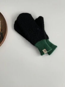 1 đôi găng tay len ấm áp phối màu dài ngón cho các cặp đôi, găng tay len mùa đông unisex cho học sinh. - màu đen - Xem 4