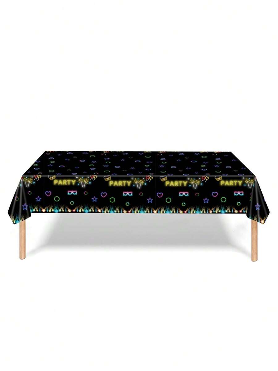 生日派對霓虹燈一次性桌布,帶夜光塗鴉設計,1 件 - 彩色 - 查看 1