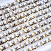 20pcs/pack Fashionable Stainless Steel Gold Silver Black Striped Ring, Suitable For Men's Daily Wear, Party, Gifts, Accessory