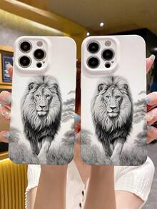 1pc Lion Pattern Full Coverage Phone Case Compatible With IPhone 15 Series - White - View 4