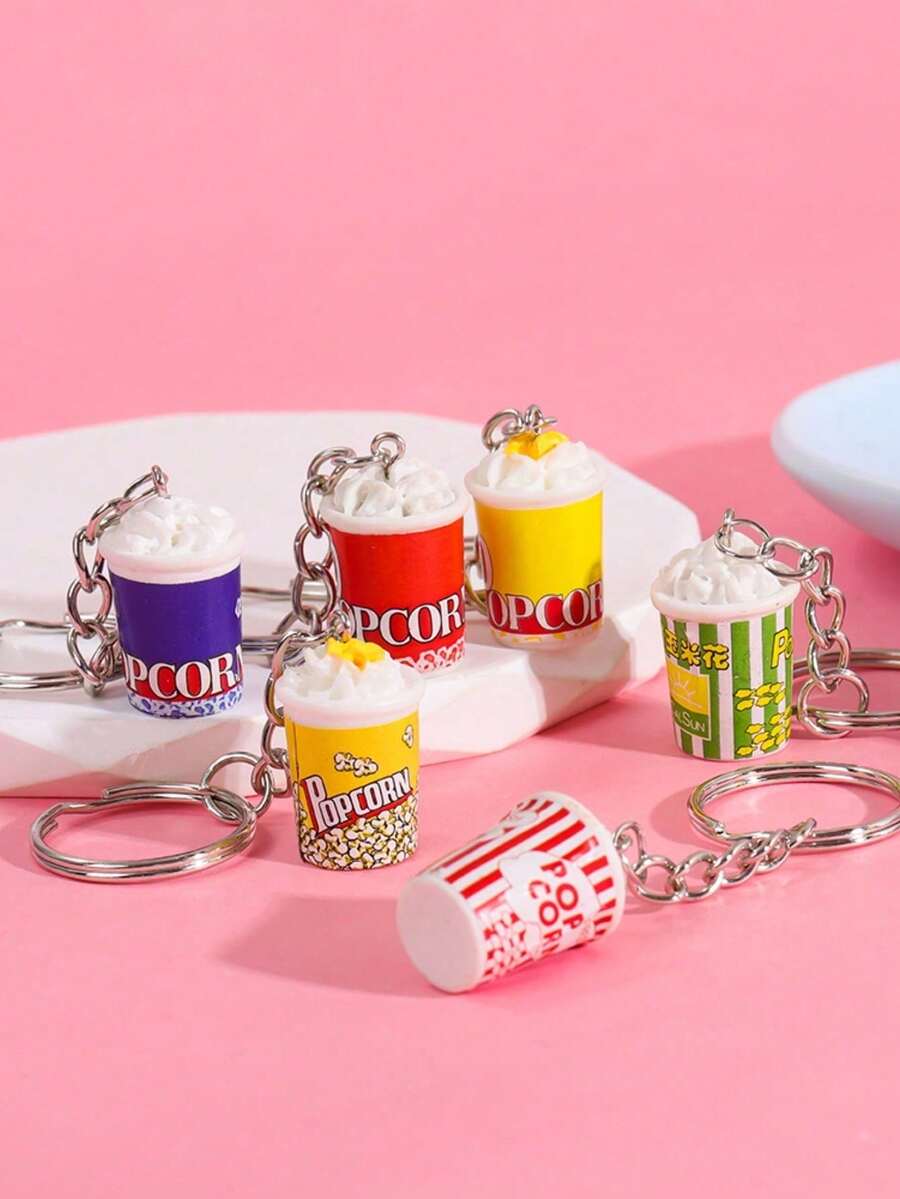 1pc Foodie & Cute & Realistic Popcorn Shaped Keychain - Multicolor - View 1