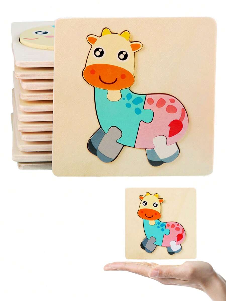 1 件裝 3d 幼兒拼圖兒童卡通動物飛機船舶火箭潛艇挖掘機火車拼圖智力兒童寶寶早期認知男孩女孩玩具(部分零件隨機發送) - 彩色 - 查看 1