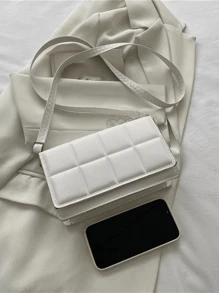 Mini Bolso De Hombro A Cuadros Minimalista De Moda - Blanco - Ver 6