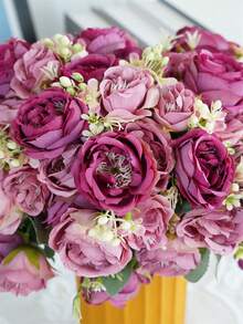 1入7花朵人造玫瑰花束,長桿款式適用於婚禮裝飾、新娘花、派對、家居和桌面裝飾