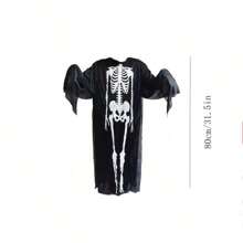 Cos Halloween Haunted Room Escape Skeleton Costume For Kids With Ghost Mask, 1pc - Black - View 2