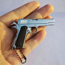 Full Metallic 1:3 Scale Laser Engraved Bright Silver 1911 Pistol Keychain Backpack Pendant Toy Model Gift Bag Accessories Lanyards With Id Holder Car Accessories Bag Charms - Silver - View 5