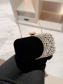 Lightweight,Business Casual Rhinestone Decor Bucket Bag Mini Drawstring Design, Clear Bag Faux Pearl Bag Evening Bag,Dinner Bag Glamorous,Elegant,Exquisite,Quiet Luxury Rhinestone For Party Girl,Woman,Bride Perfect For Party,Dinner/Banquetchristmas Party Dress