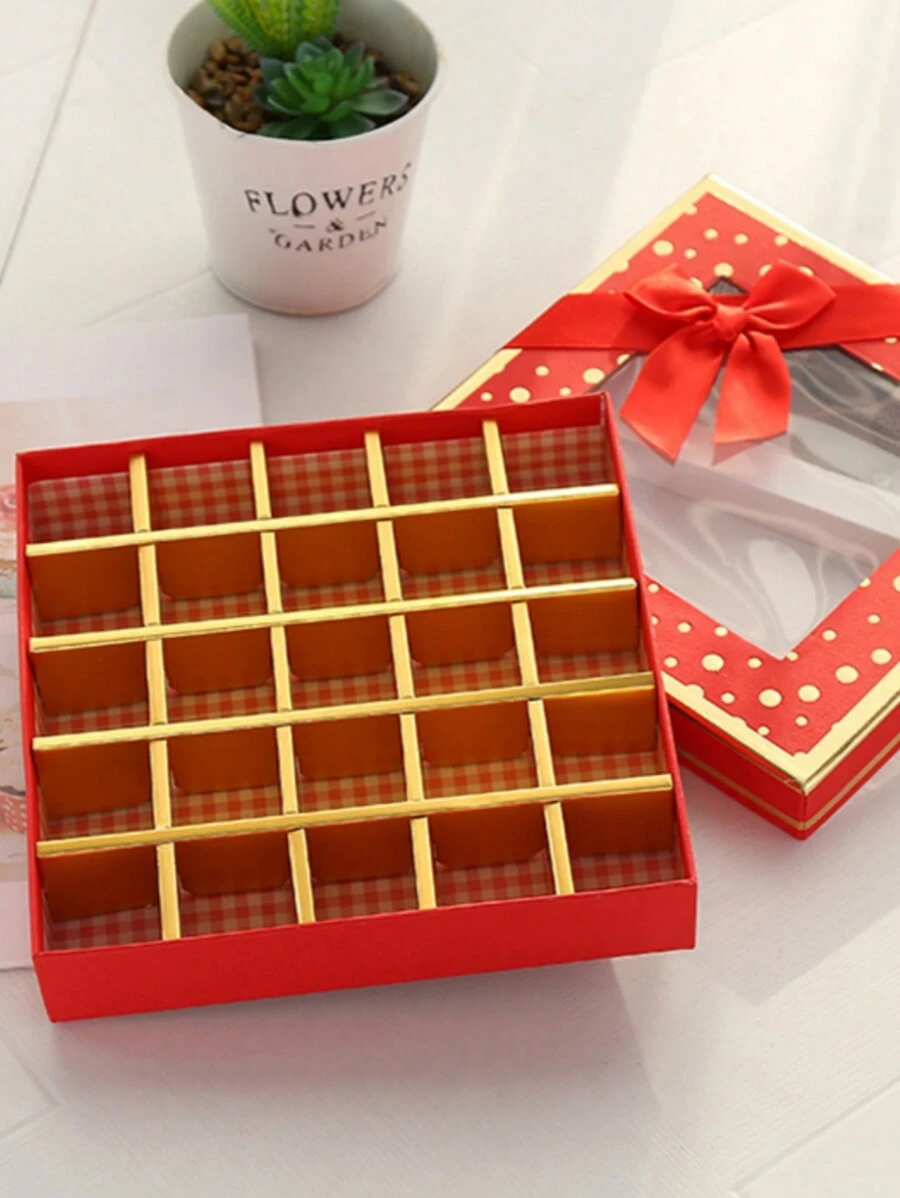 1pc 25-grid Chocolate Box Romantic Birthday Valentine's Day Gift Chocolate Packaging Gift Box - Red - View 1