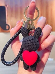 愛心兔織繩鑰匙扣掛件,精緻可愛卡通汽車鑰匙圈,情侶/背包掛件