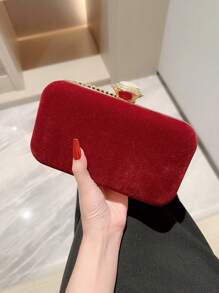 Moonlit EveBag 女性秋冬時尚盒型晚禮服包，閃閃發亮的鑲嵌水晶裝飾的禮服手提包，適用於聚會、宴會、舞會，搭配手提包，禮物，造型，適合禮服、婚禮禮服、女性正式禮服、晚裝、舞會裝、生日裝，完美搭配。 - 酒紅色 - 查看 3