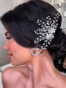 1入鑲嵌鉆石的新娘髮梳,婚禮派對必備的奢華物品 - 銀色 - 查看 6