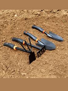 一体式，黑色橡胶手柄花园铲，宽铲，窄铲，两用，五齿耙，多功能工具，精密制造，材料安全，坚固耐用的花园工具，花园园艺工具 - 黑色 - 查看 7