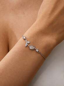 1pc Stainless Steel And Unique Design Tulip & Cat Eye Stone Pull Chain Bracelet, Elegant Women's Flower Bracelet Valentines,Mom,Mother,Mother's Day,Gift