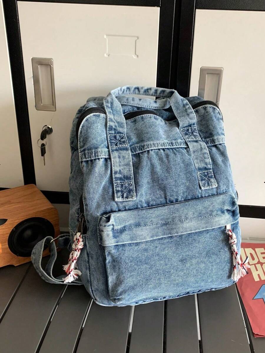 Dedoo 1个男女通用牛仔背包，高品质，大容量，复古牛仔手提包，带笔记本电脑隔层，适合青少年、女性、大学生、中小学生，户外、旅行、野餐、办公等多种场合。