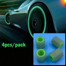 4pcs Fluorescent Night Glowing Decors For Car, Motorcycle, Bicycle - Tyre Hub Luminous Valve Caps