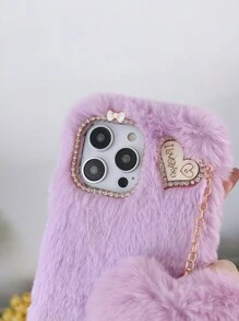 一套毛绒手机壳 - 纯色心形吊坠系列 + 兼容苹果、三星、小米、OPPO、vivo，国际版，非国内版 - 紫色 - 查看 4