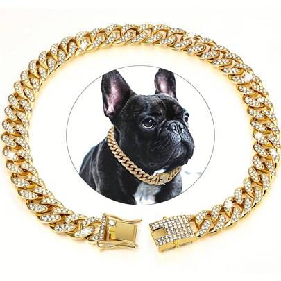 Collar De Perro Dorado Engastado Con Diamantes, Collar De Perro, Estilo Hip-hop, Collar De Perro Dorado, Cadena De Oro Grande, Collar De Gato, Collar De Mascotas De Moda De Diamantes Lleno
