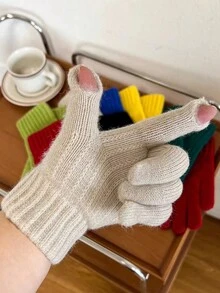 Của phụ nữ Dệt kim Pha lê Mô hình Jacquard Ấm áp Găng tay Với Màn hình cảm ứng Chức năng , Mùa Đông Đạp xe Găng tay - Màu be - Xem 3