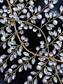 1頂金色新娘頭箍,配有鑽石和珍珠,適用於婚禮、派對和紀念日