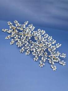 1頂金色新娘頭箍,配有鑽石和珍珠,適用於婚禮、派對和紀念日