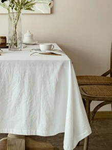 1pc New Classic White Crinkle Tablecloth And 6pcs White Crinkle Fabric Set - White - View 10