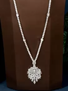 1 Bộ Của Đẹp Khối Zirconia  Hình thoi Lá cây Đồ trang trí Bộ trang sức Đối với Của phụ nữ Hôn ước Hoặc Lễ cưới - Bạc - Xem 4