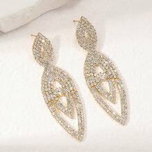 1pair Fashionable Layered Tassel Earrings With Rhinestone, Suitable For Evening Party And Night Club Outfits - Gold - View 2