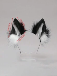 1pc猫耳朵发箍猫耳朵（馒头猫耳形面包）Cosplay狼耳朵头饰狼尾巴狼朋友毛绒仿动物耳朵配饰 - 黑與白 - 查看 3