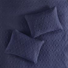 3 Piece Split Corner Pleated Quilted Bedspread - Navy - View 8