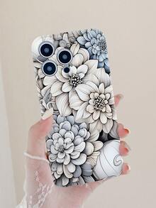 1pc Full Coverage Petal Pattern Plastic Phone Case Compatible With Apple Iphone 15 Series - White - View 3