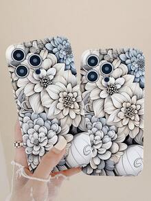 1pc Full Coverage Petal Pattern Plastic Phone Case Compatible With Apple Iphone 15 Series - White - View 2