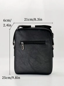 品牌男士肩袋,適用於9.7英寸ipad,男士pu皮革翻蓋式斜背袋,商務風男式實心信差包,旅行包、單肩包、側挎包、平方包、商務休閒防水男袋,情人節禮物,黑色包袋 - 黑色 - 查看 5